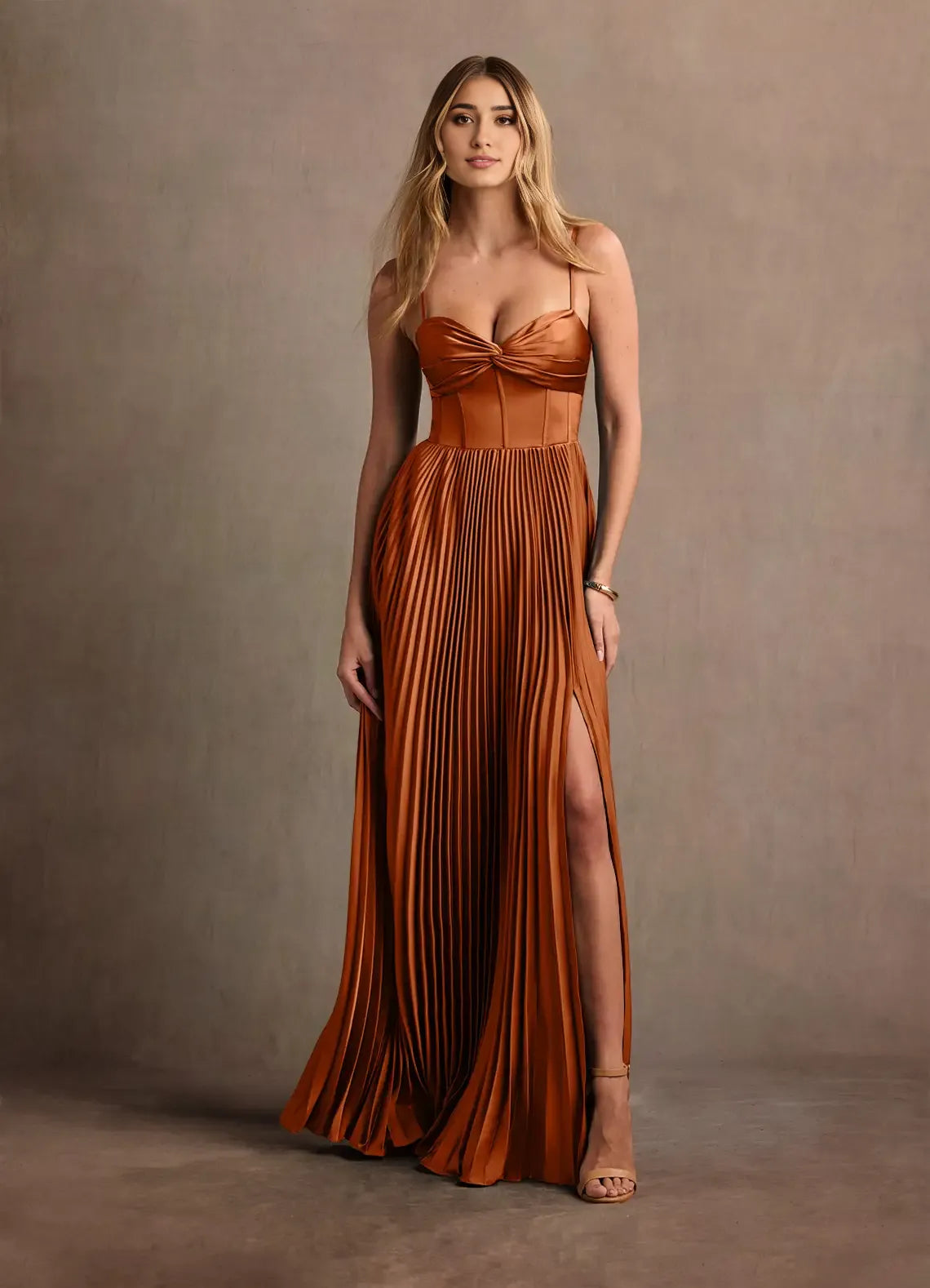 Robe Weitese à bretelles spaghetti, robe longue élégante en cœur, robe de bal dos nu, robe de soirée trapèze froncée avec fente